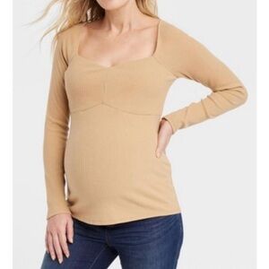 Isabel Tan Maternity Pullover Sweater Ribbed Neutral Corset Look Lightweight S